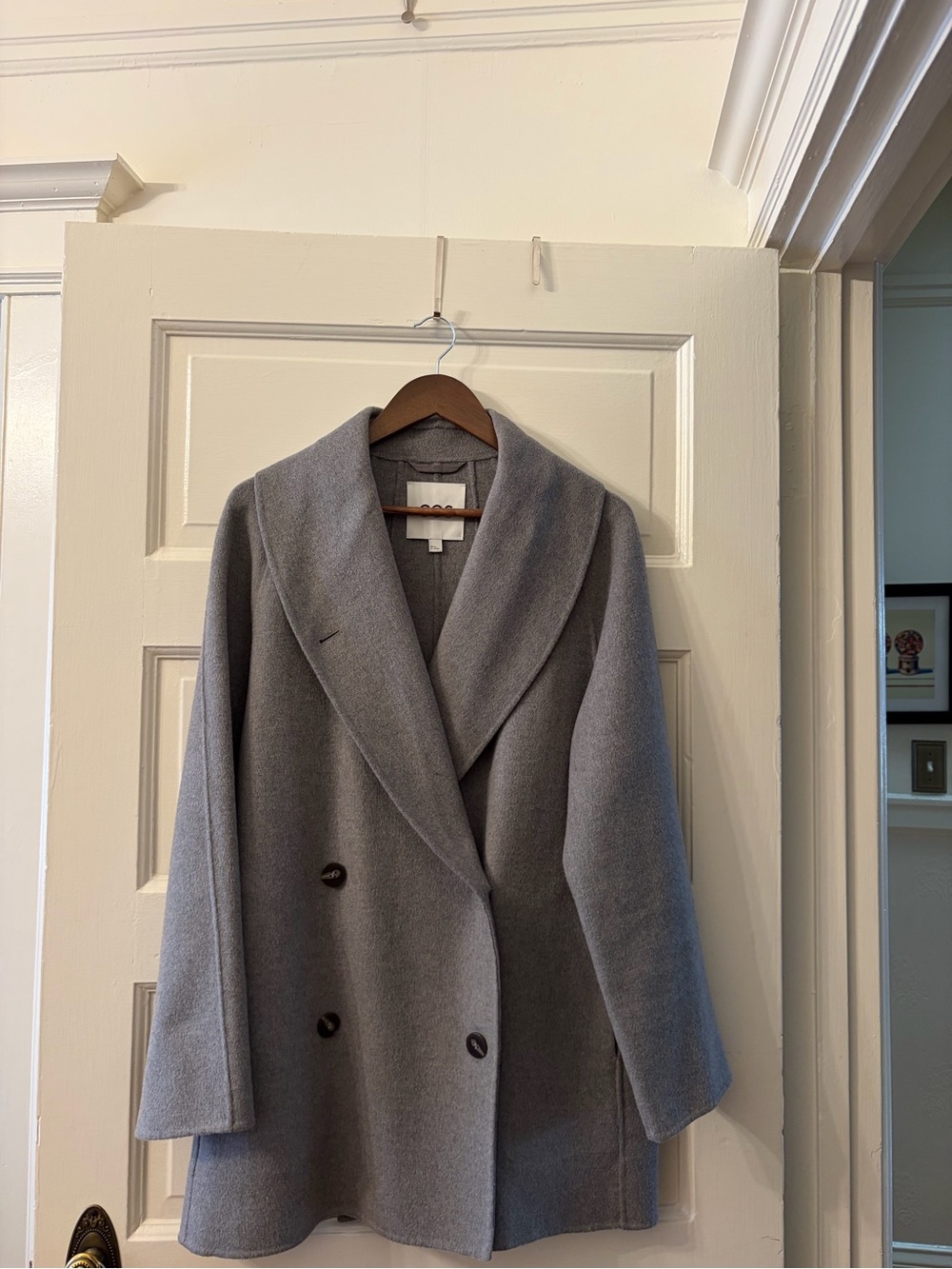 COS Gray Double-Breasted Shawl Collar Pea Coat